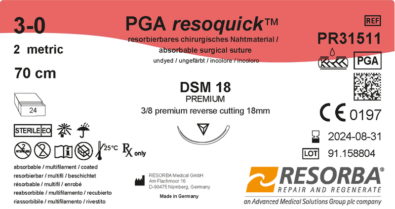 ПГА Резоквік USP2-0 незабарвлений, 90см, кол.голка з ріж. вістрям 35мм, 1/2кола